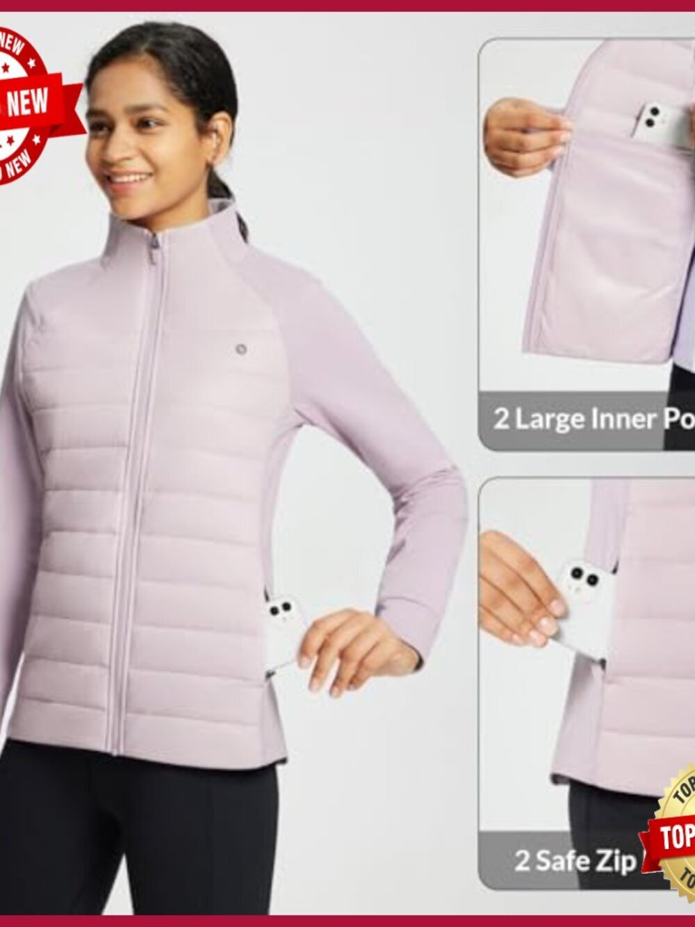 Women's Lightweight Water Resistant Puffer Jacket for Running Hiking Fall Winter - Picture 6 of 7